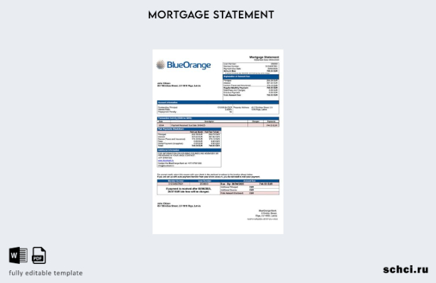 цифровая загрузка Латвия BlueOrange Bank Выписка по ипотеке Word и PDF шаблон
